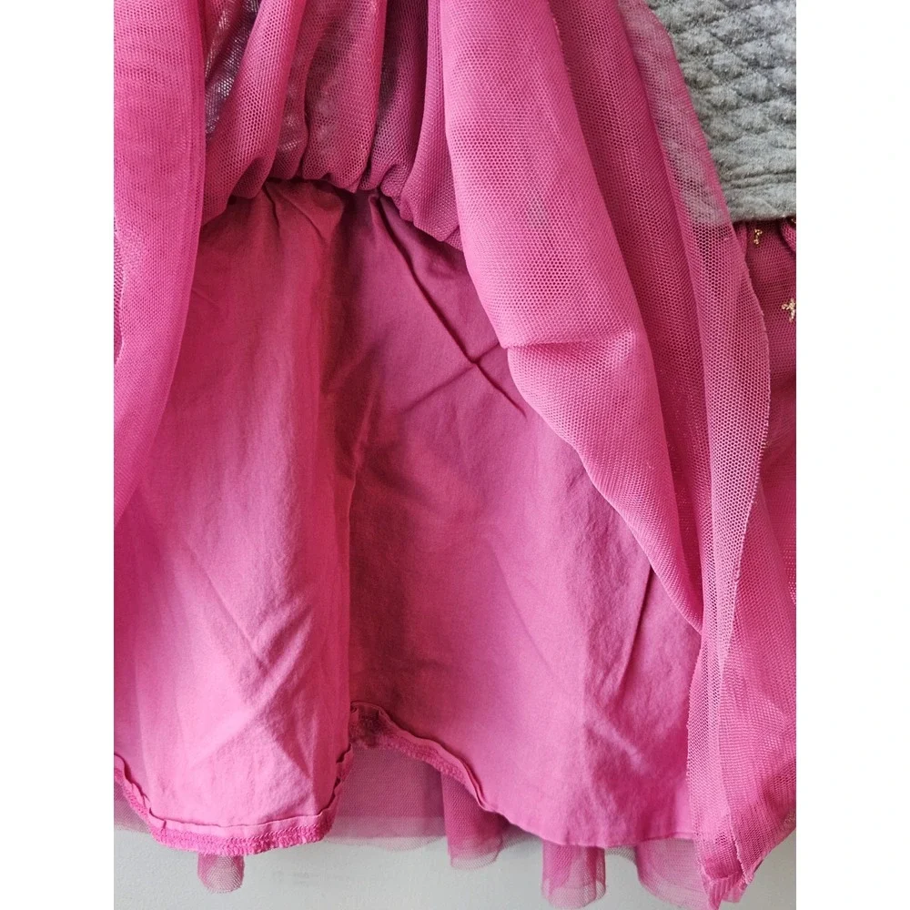 Baby GAP Toddler Girl Dress Sz 4T‎ Gray Quilted Top Pink Tulle Skirt Long Sleeve